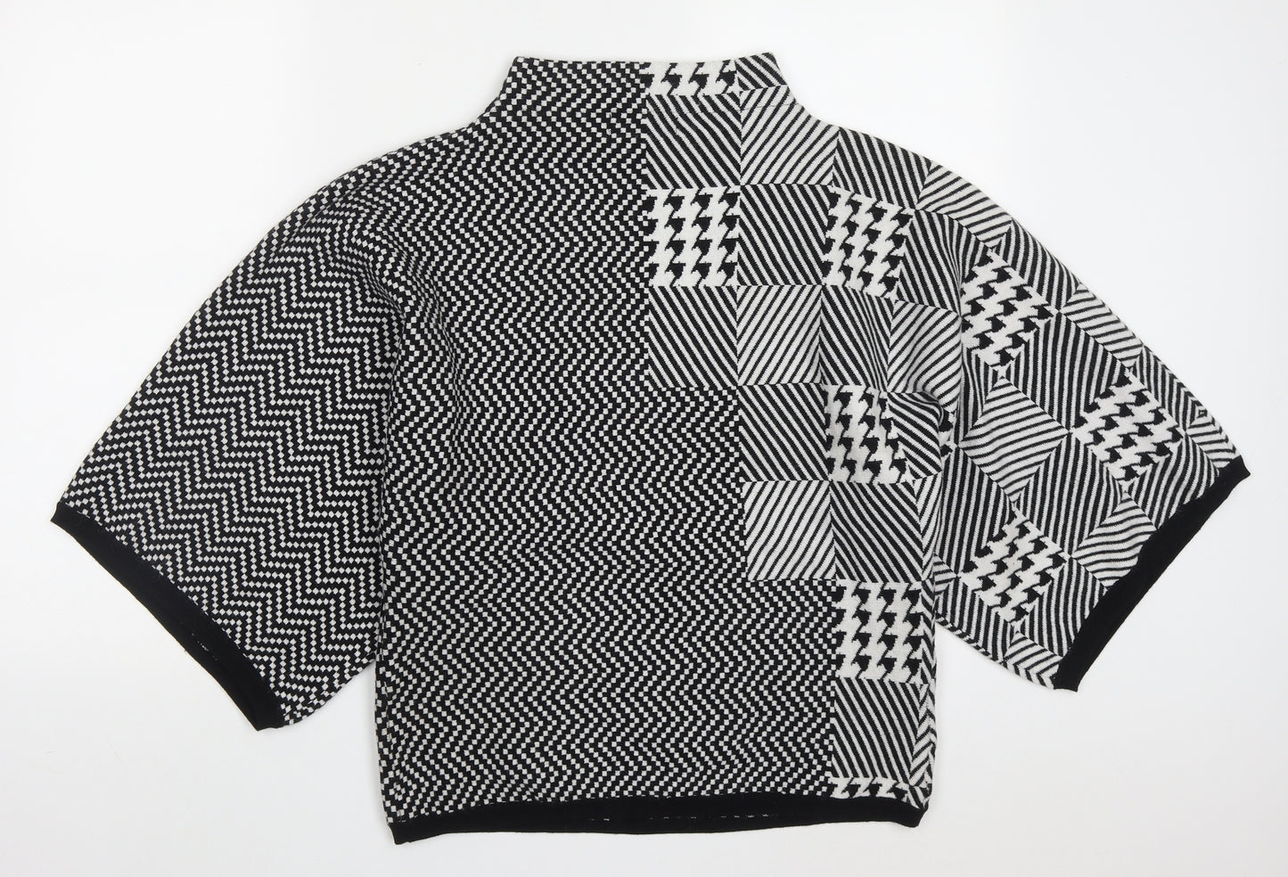 Paramour Womens Black Round Neck Geometric Viscose Pullover Jumper Size M   - Black and White