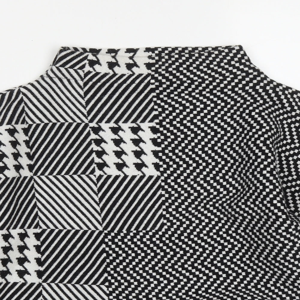 Paramour Womens Black Round Neck Geometric Viscose Pullover Jumper Size M   - Black and White