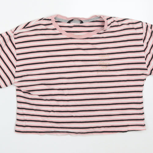 George Girls Pink Striped Cotton Cropped T-Shirt Size 11-12 Years Crew Neck Pullover - Make Yourself Proud