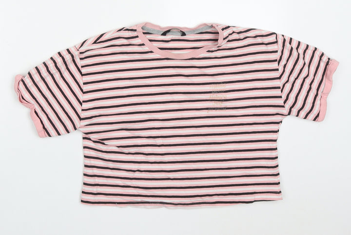 George Girls Pink Striped Cotton Cropped T-Shirt Size 11-12 Years Crew Neck Pullover - Make Yourself Proud