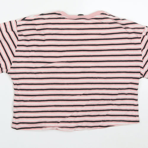 George Girls Pink Striped Cotton Cropped T-Shirt Size 11-12 Years Crew Neck Pullover - Make Yourself Proud