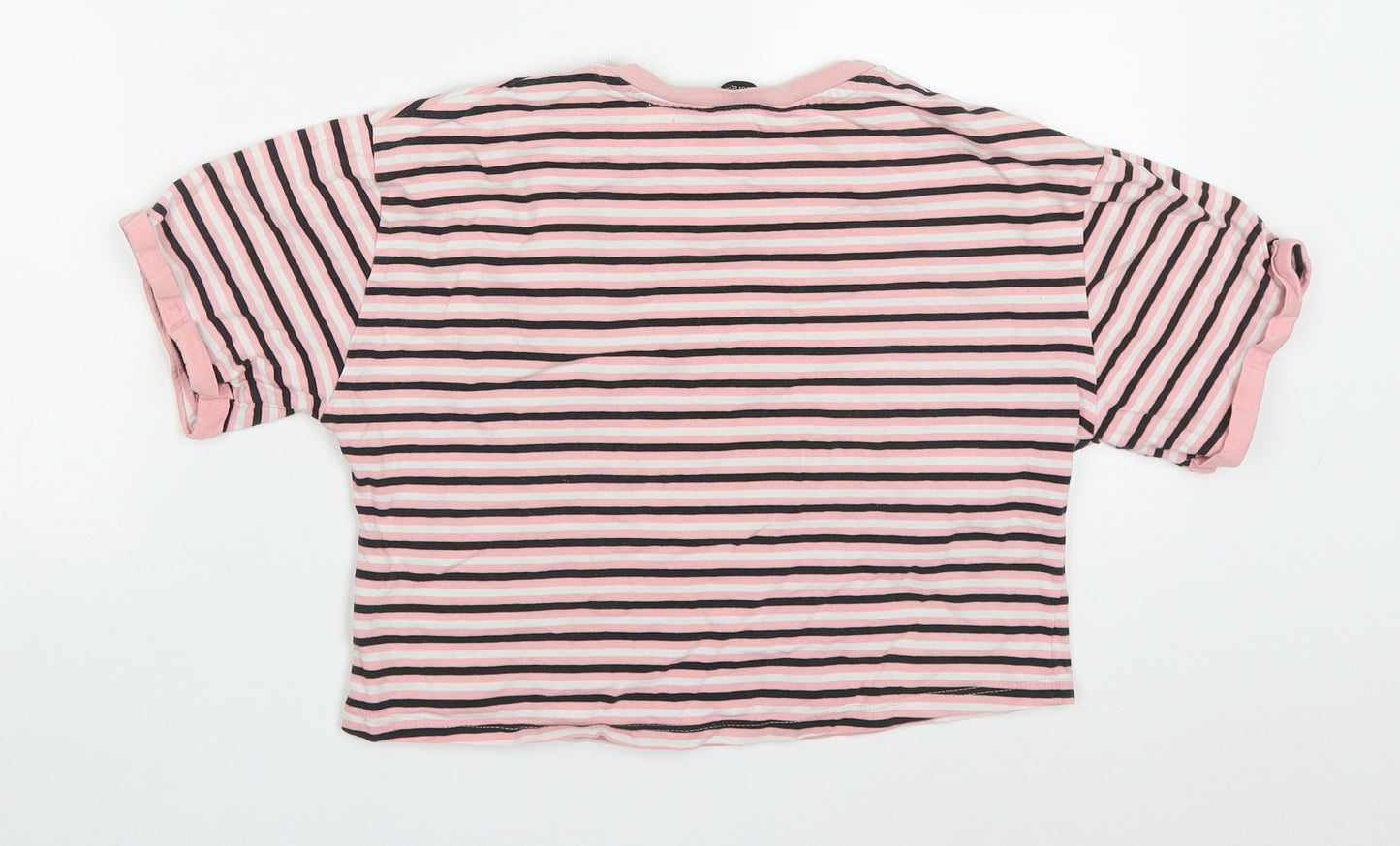George Girls Pink Striped Cotton Cropped T-Shirt Size 11-12 Years Crew Neck Pullover - Make Yourself Proud