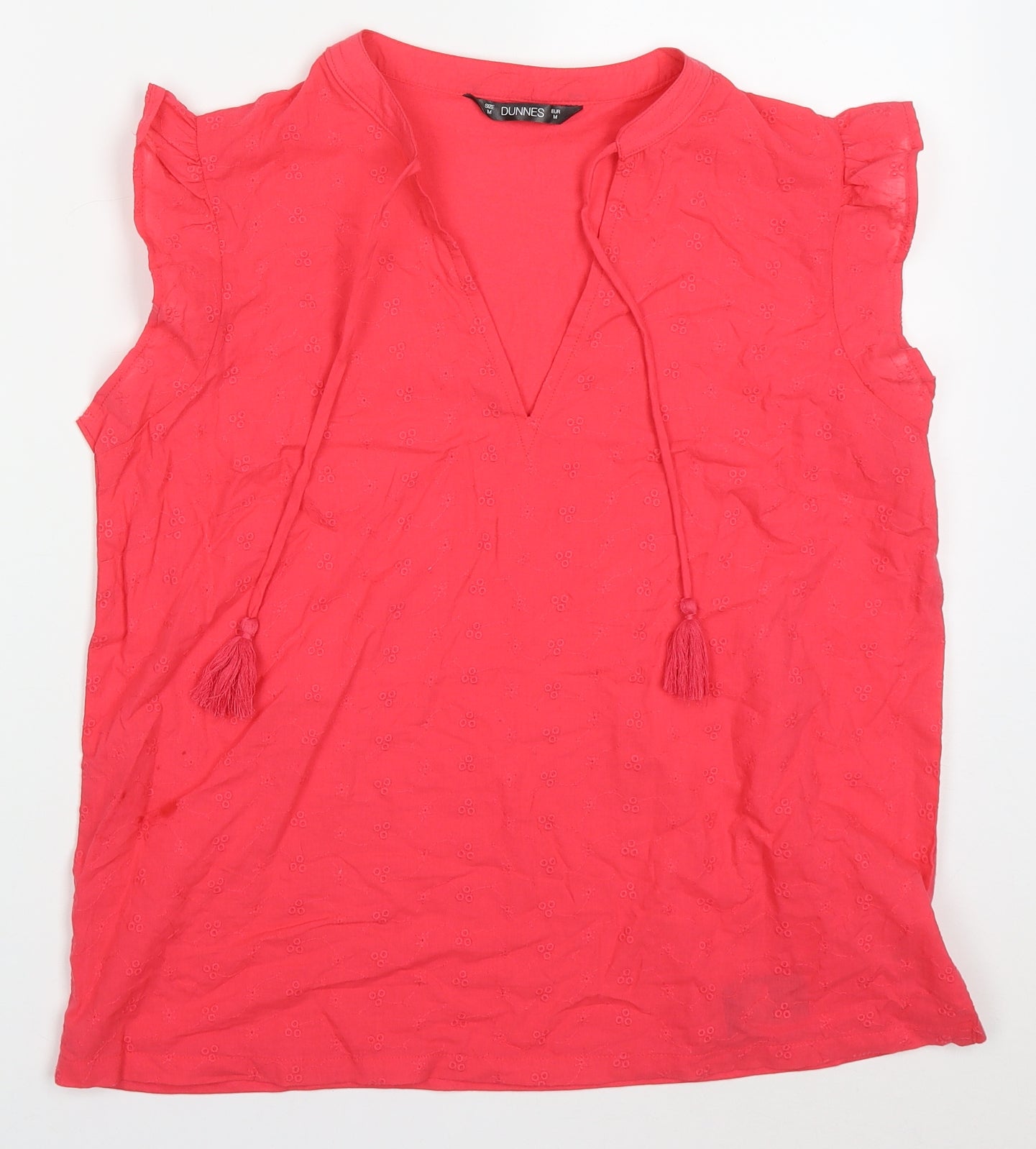 Dunnes Womens Pink Floral Cotton Basic Tank Size M V-Neck