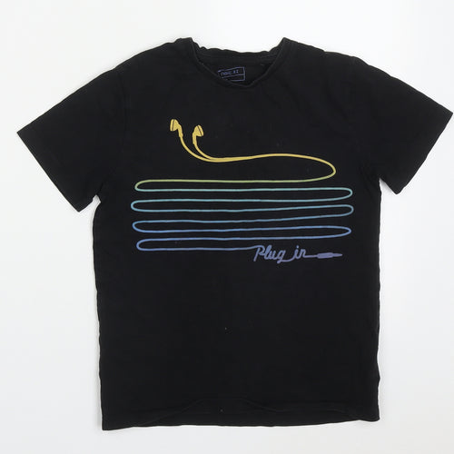 NEXT Boys Black  Cotton Basic T-Shirt Size 8 Years Crew Neck Pullover - Plug In