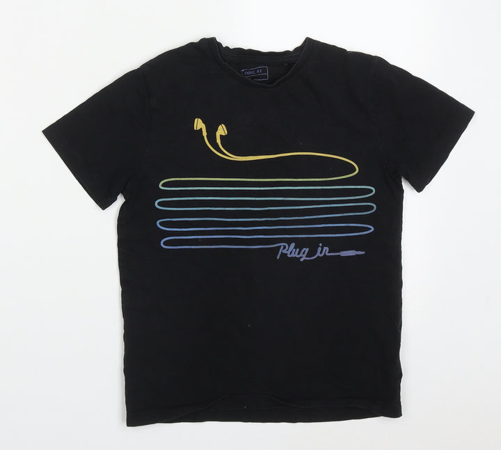 NEXT Boys Black Cotton Basic T-Shirt Size 8 Years Crew Neck Pullover - Plug In