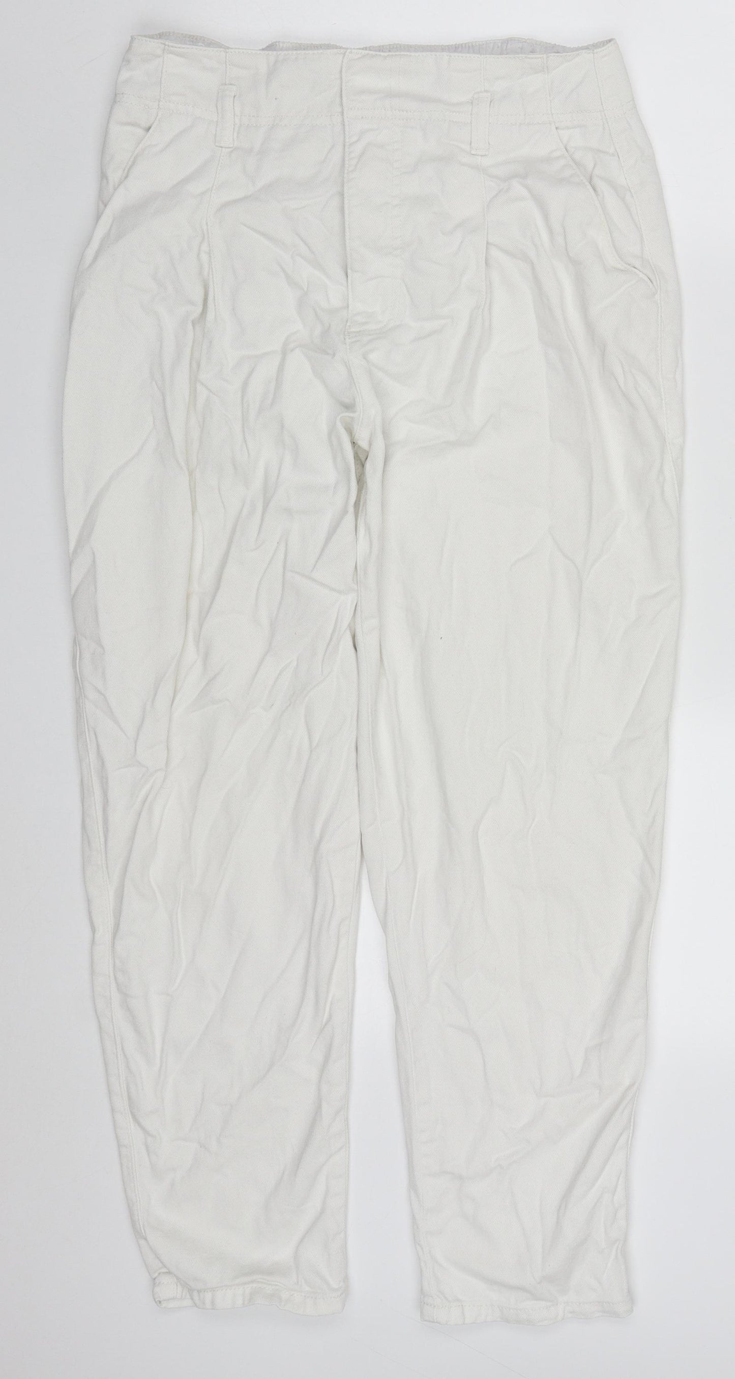 New Look Womens White  Cotton Mom Jeans Size 12 L27 in Regular Hook & Eye