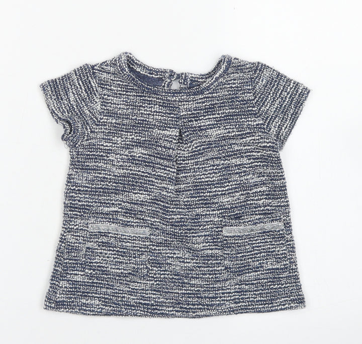 Primark Girls Blue  Cotton A-Line  Size 6-9 Months  Crew Neck Button