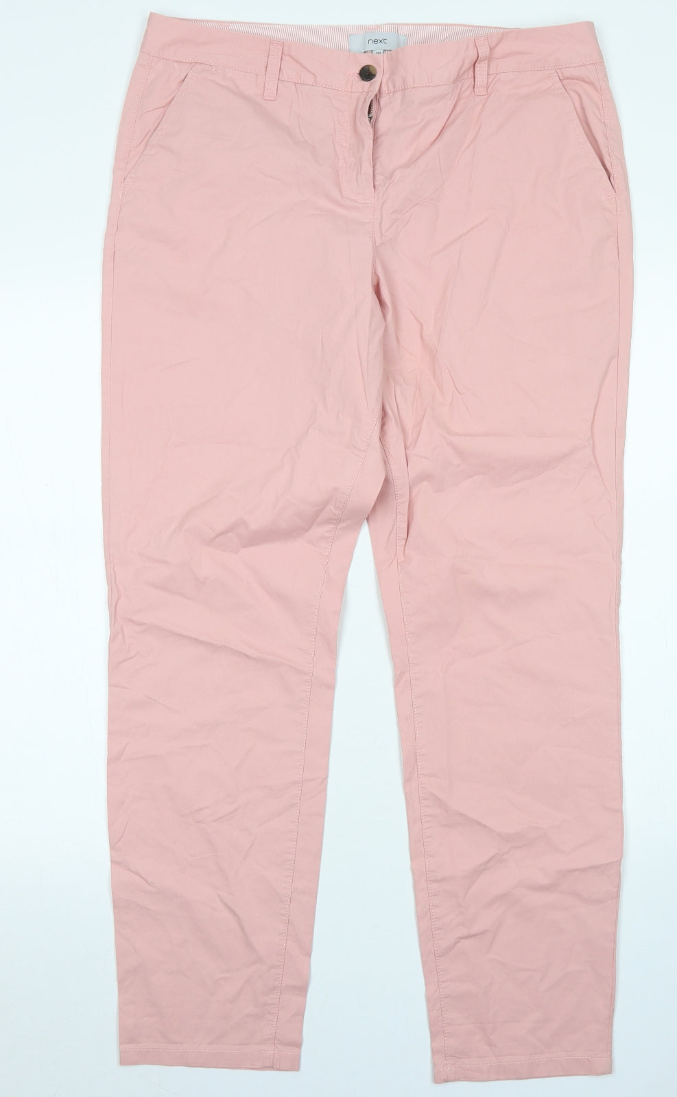 NEXT Womens Pink  Cotton Chino Trousers Size 14 L30 in Regular Button