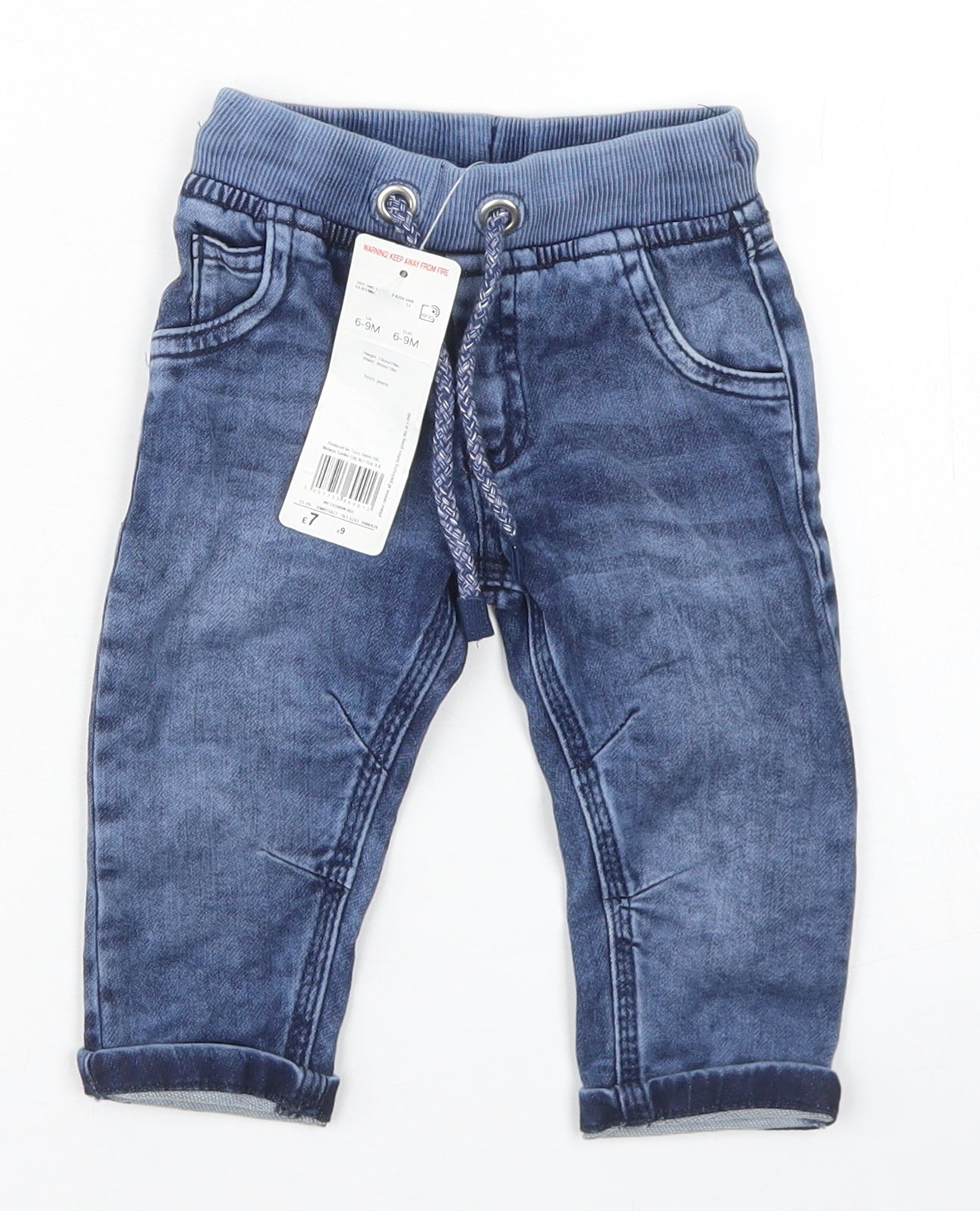F&F Boys Black  Cotton Jogger Jeans Size 6-9 Months  Drawstring