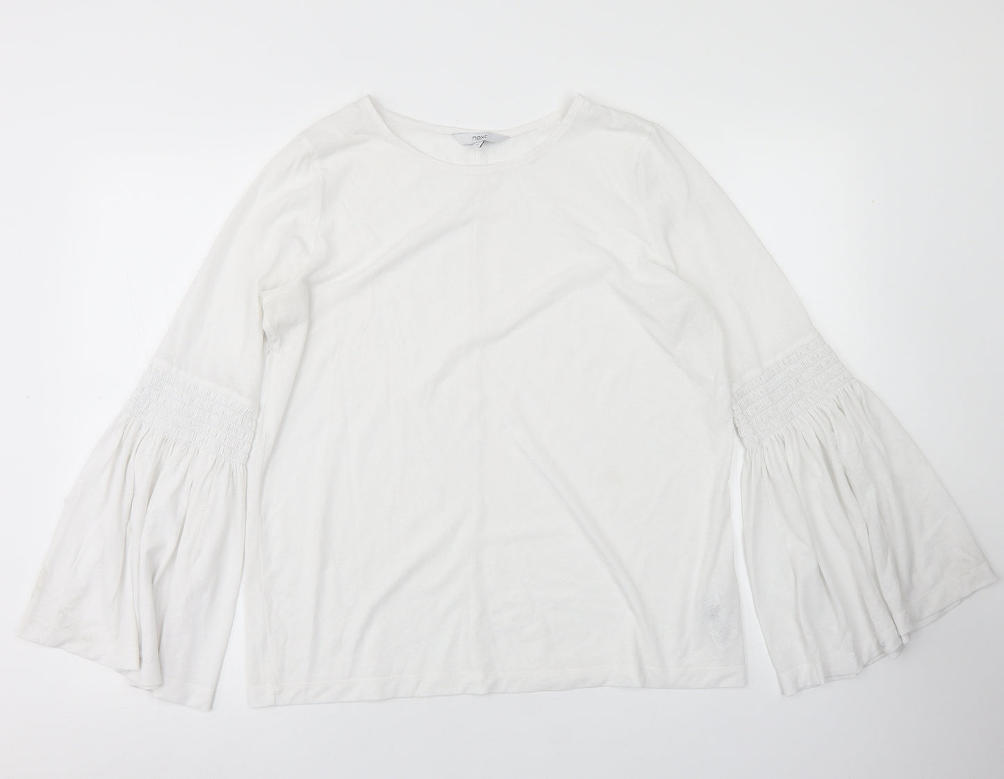 NEXT Womens White  Polyester Basic T-Shirt Size 14 Crew Neck - Flare Sleeves