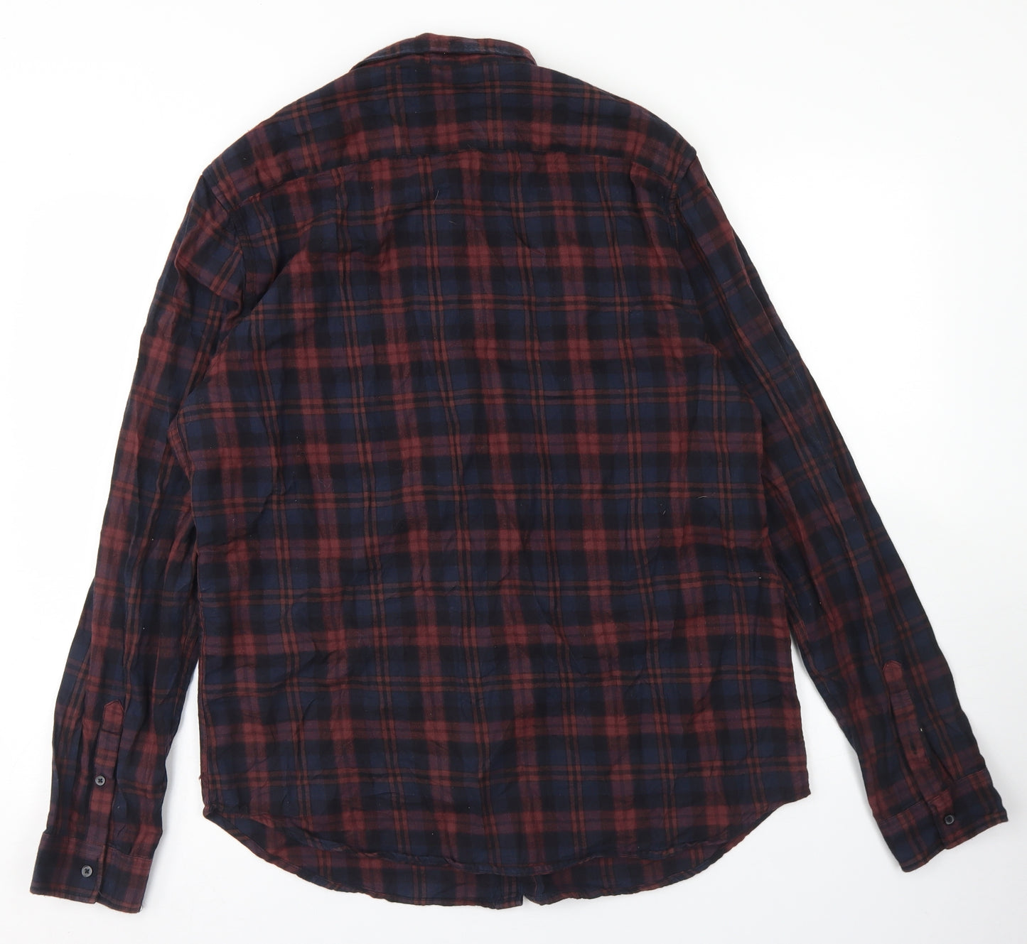 New Look Mens Blue Plaid Cotton  Button-Up Size L Collared Button