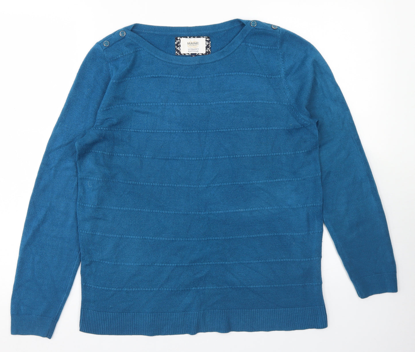 Maine Womens Blue Crew Neck  Acrylic Pullover Jumper Size 14