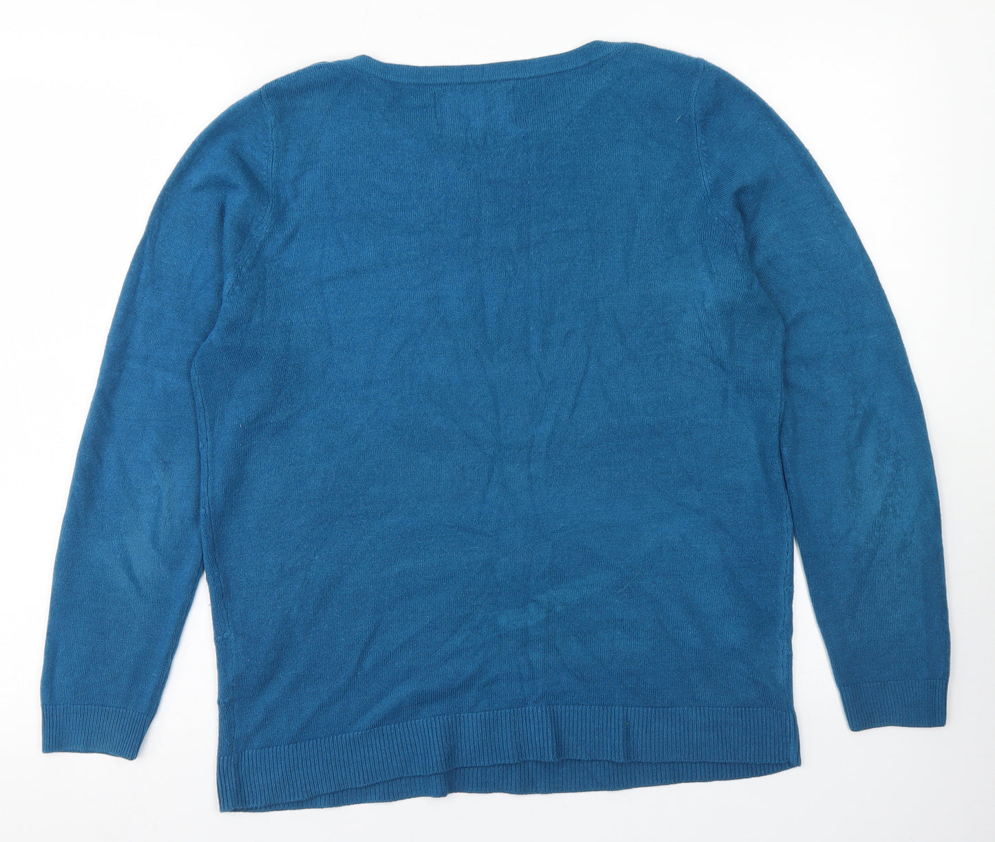 Maine Womens Blue Crew Neck  Acrylic Pullover Jumper Size 14