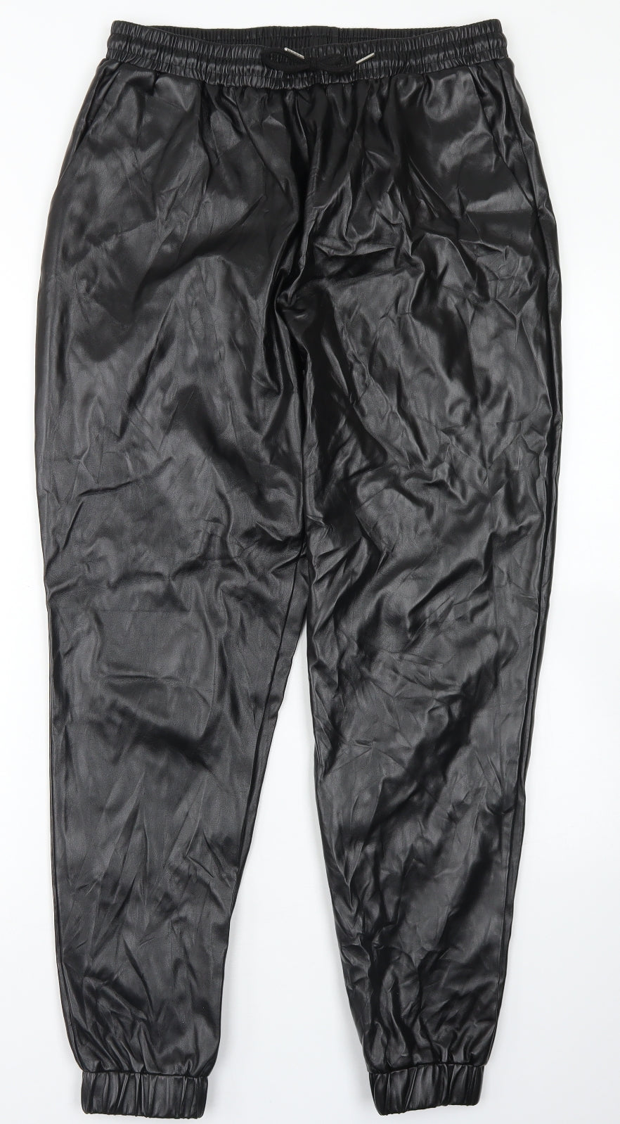 Missguided Womens Black  Polyester Jogger Trousers Size 14 L28 in Regular Drawstring