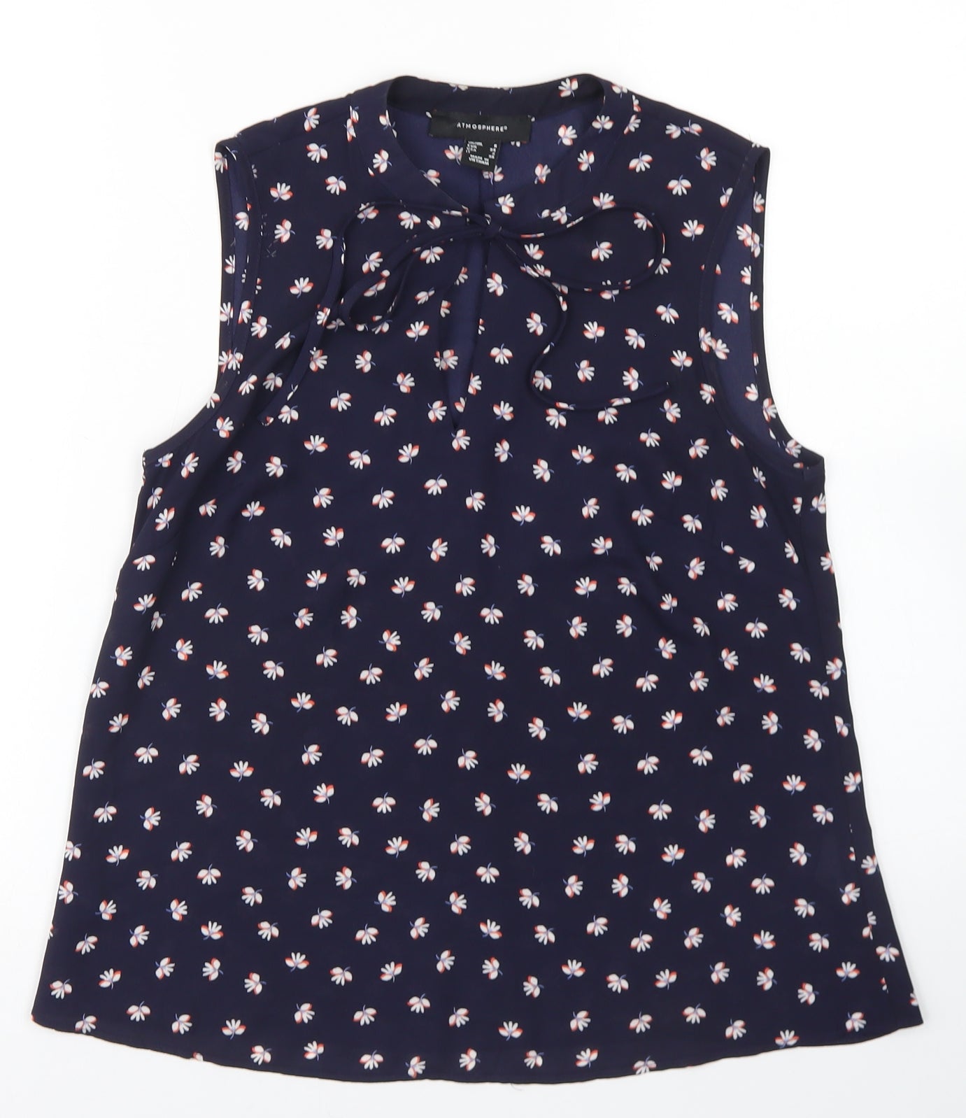 Atmosphere Womens Blue Floral Polyester Basic Blouse Size 6 Round Neck
