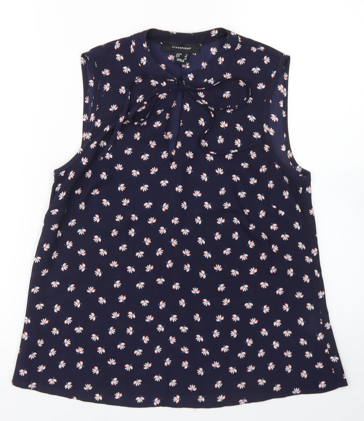 Atmosphere Womens Blue Floral Polyester Basic Blouse Size 6 Round Neck