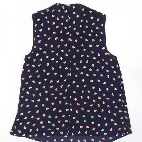 Atmosphere Womens Blue Floral Polyester Basic Blouse Size 6 Round Neck