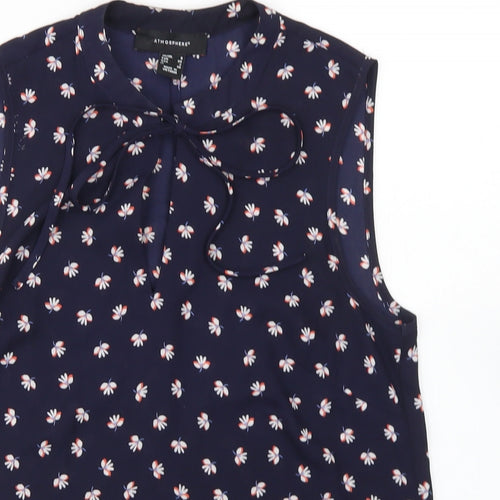 Atmosphere Womens Blue Floral Polyester Basic Blouse Size 6 Round Neck