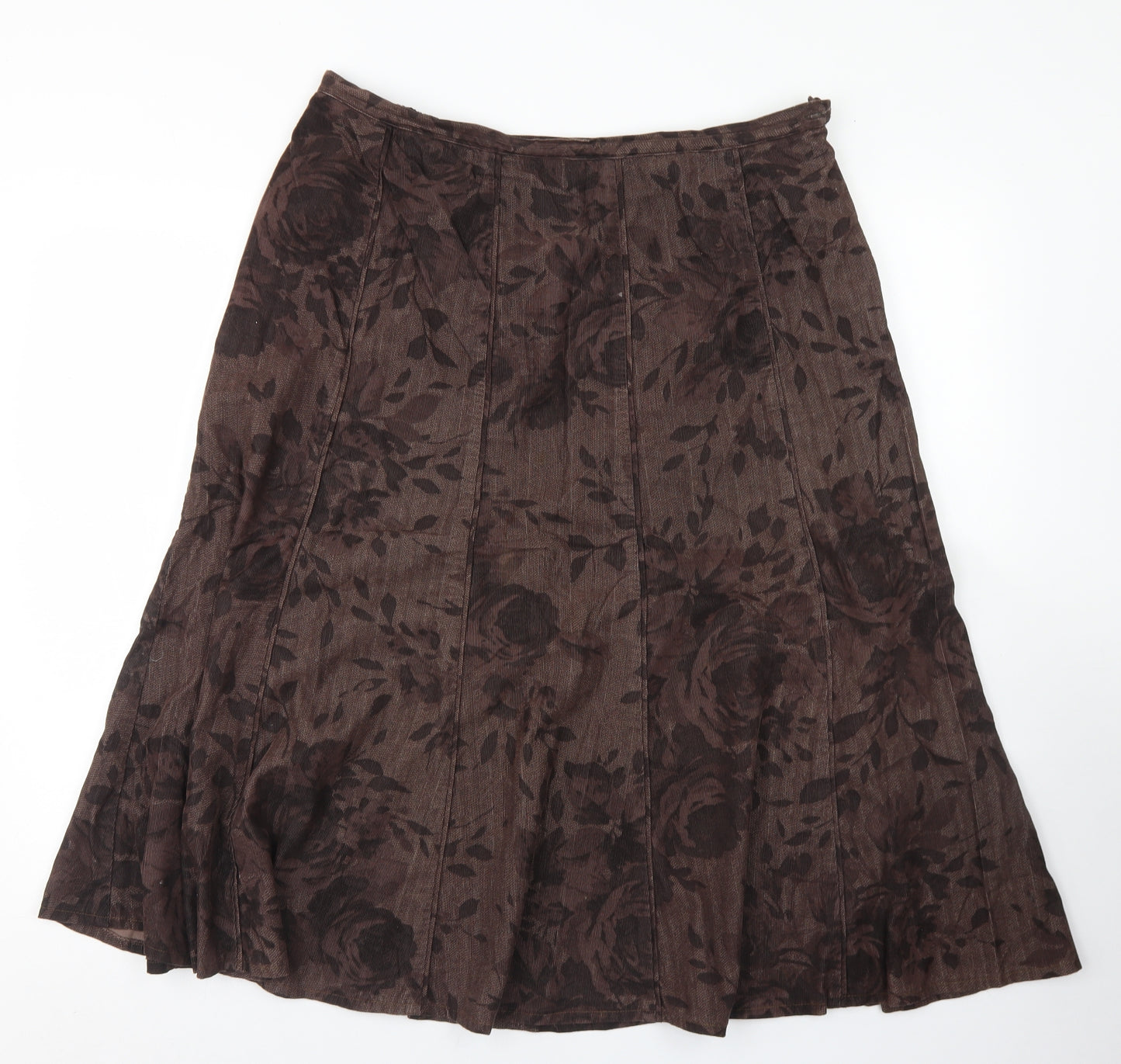 Classic Womens Brown Floral Cotton Flare Skirt Size 16   Zip