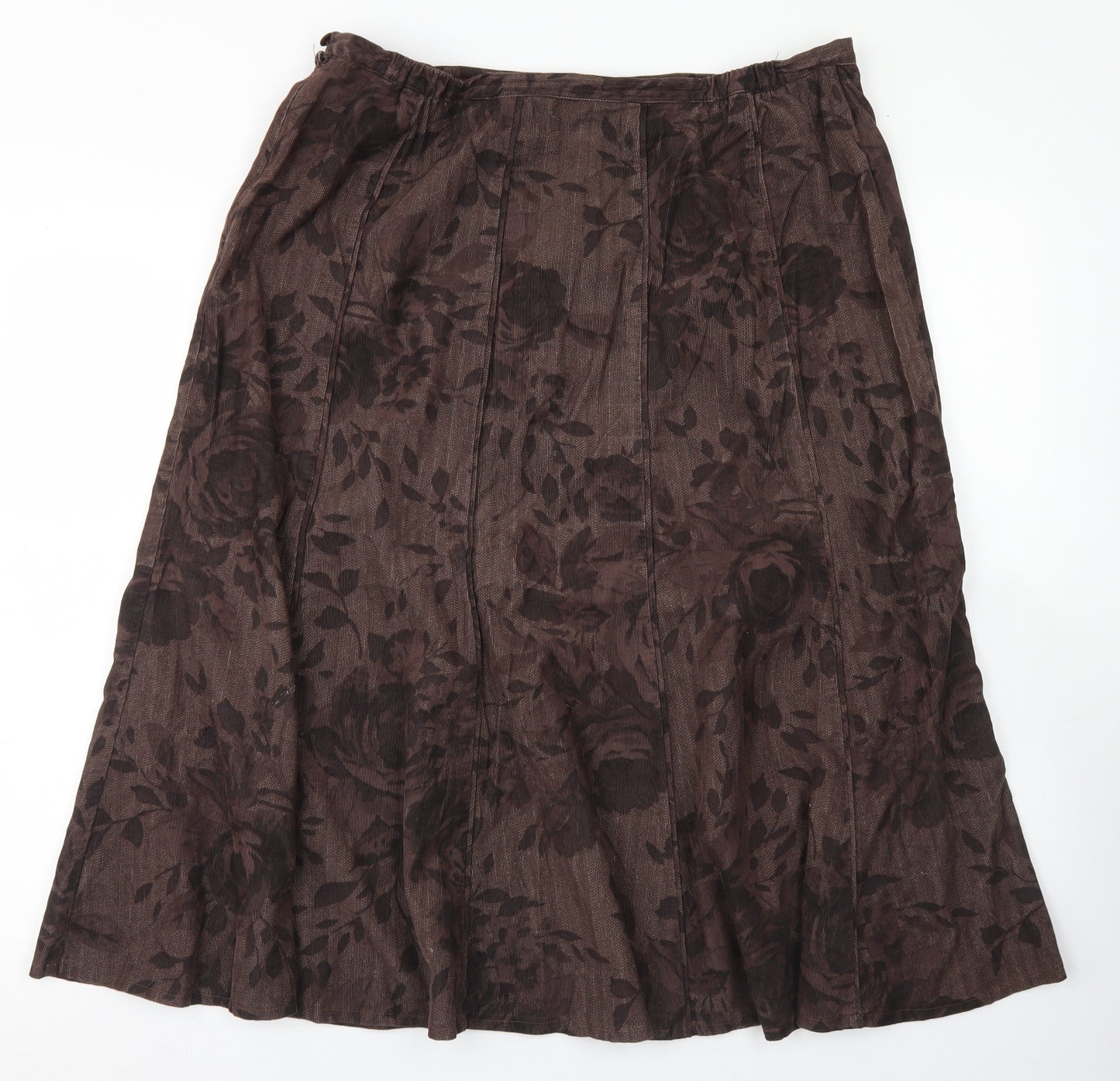 Classic Womens Brown Floral Cotton Flare Skirt Size 16   Zip