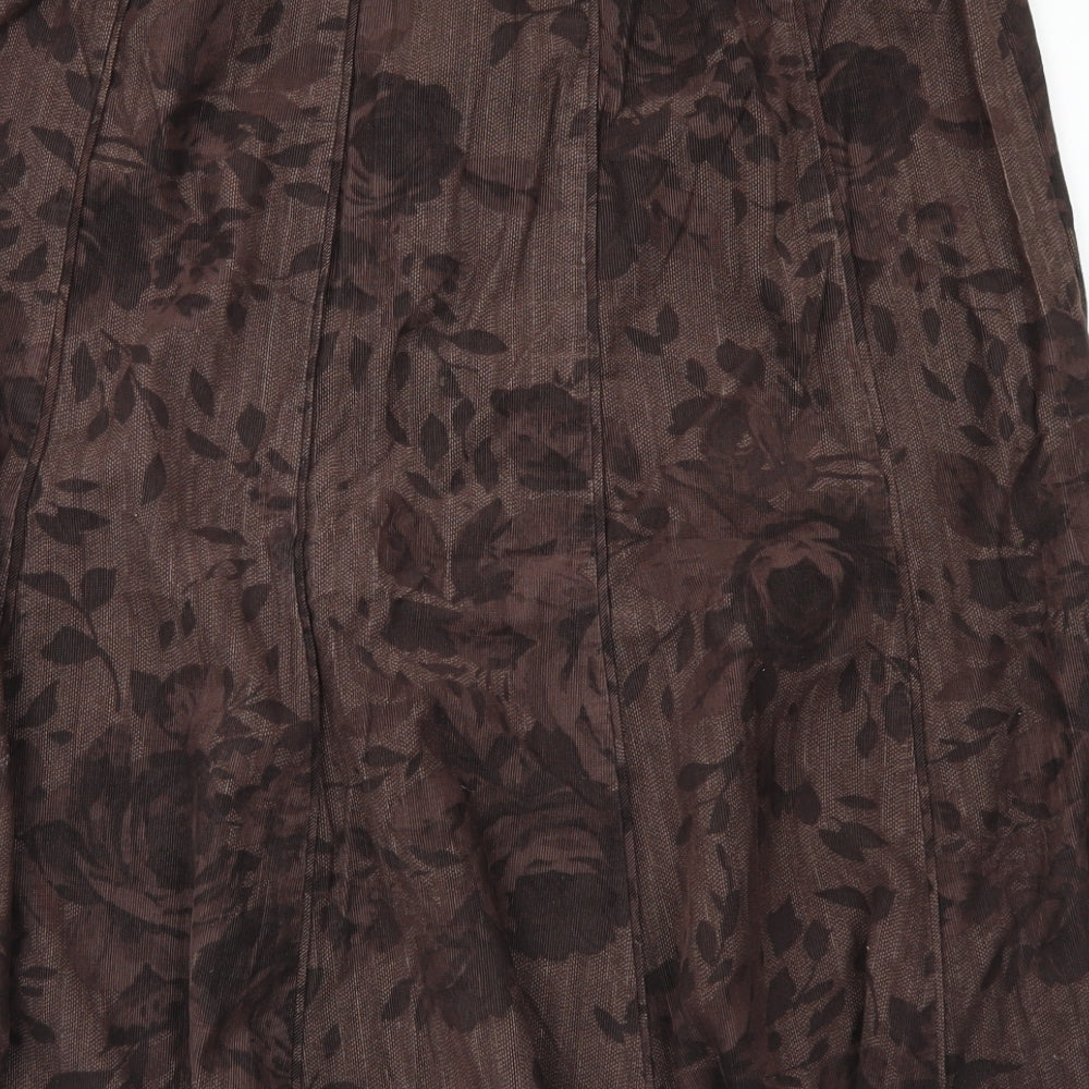 Classic Womens Brown Floral Cotton Flare Skirt Size 16   Zip