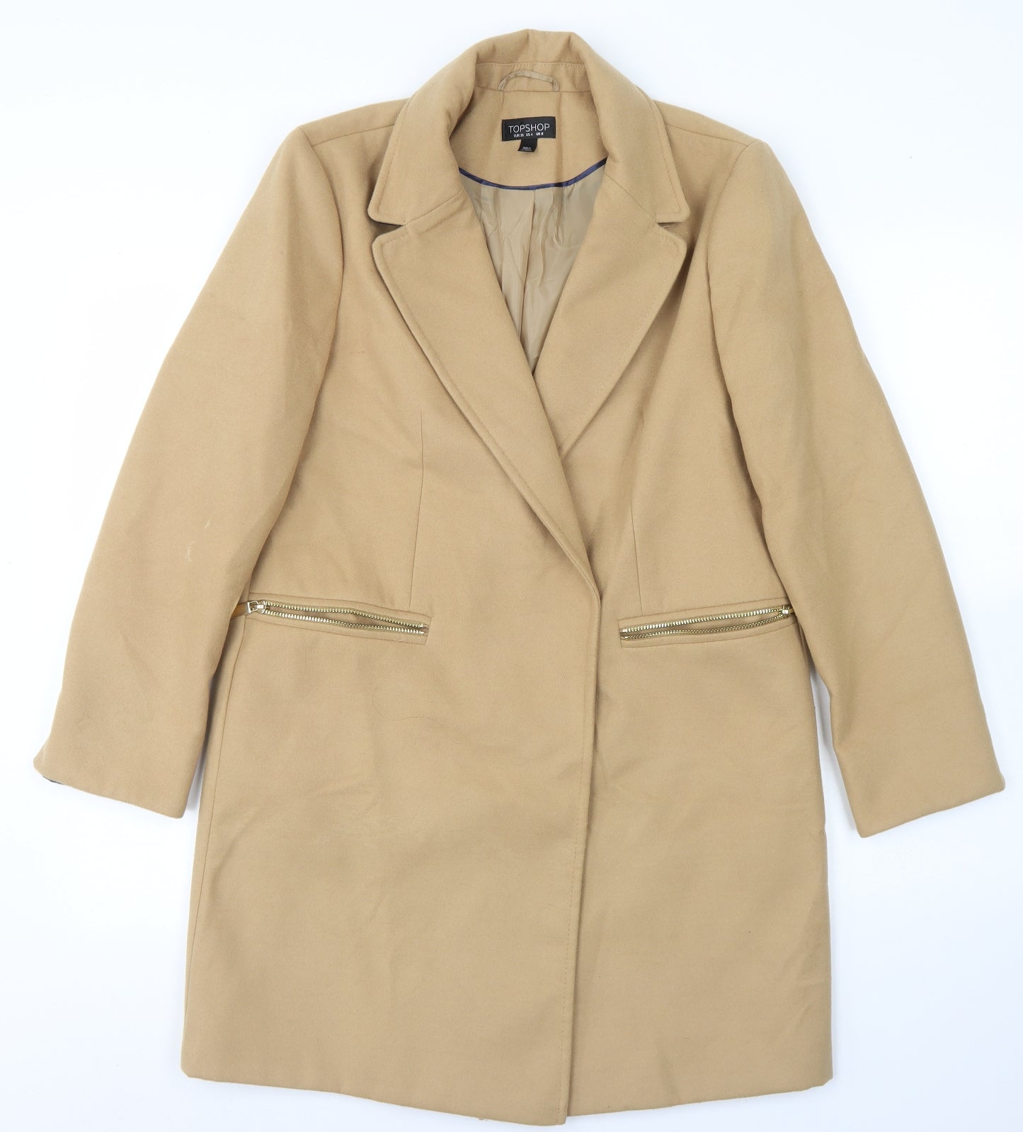 Topshop Womens Brown   Overcoat Coat Size 8  Snap