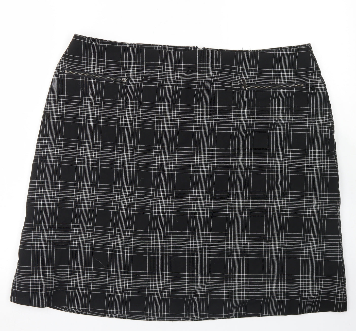 M&S Collection Womens Black Plaid Polyester A-Line Skirt Size 20   Zip