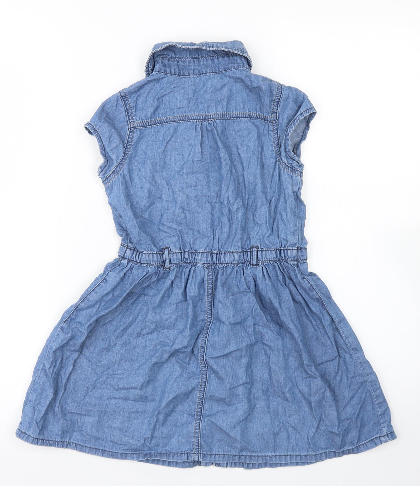 George Girls Blue  Cotton Skater Dress  Size 5-6 Years  Collared Button