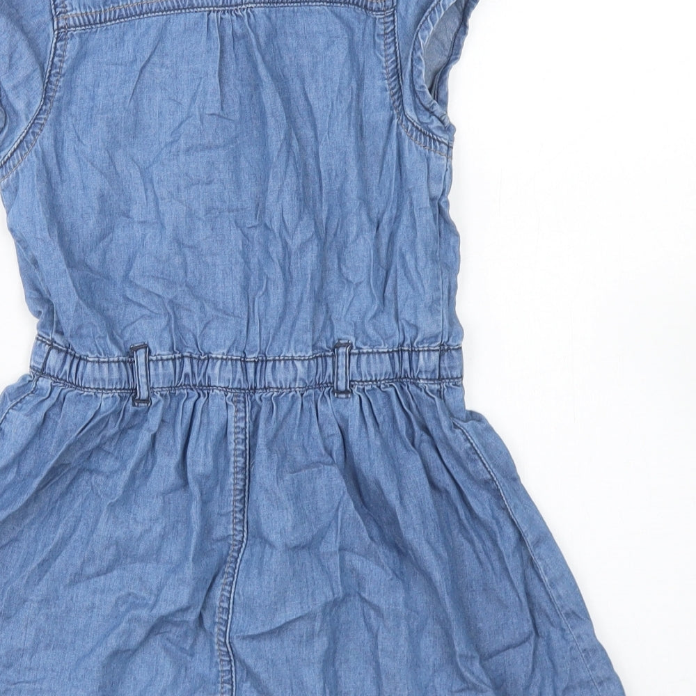 George Girls Blue  Cotton Skater Dress  Size 5-6 Years  Collared Button