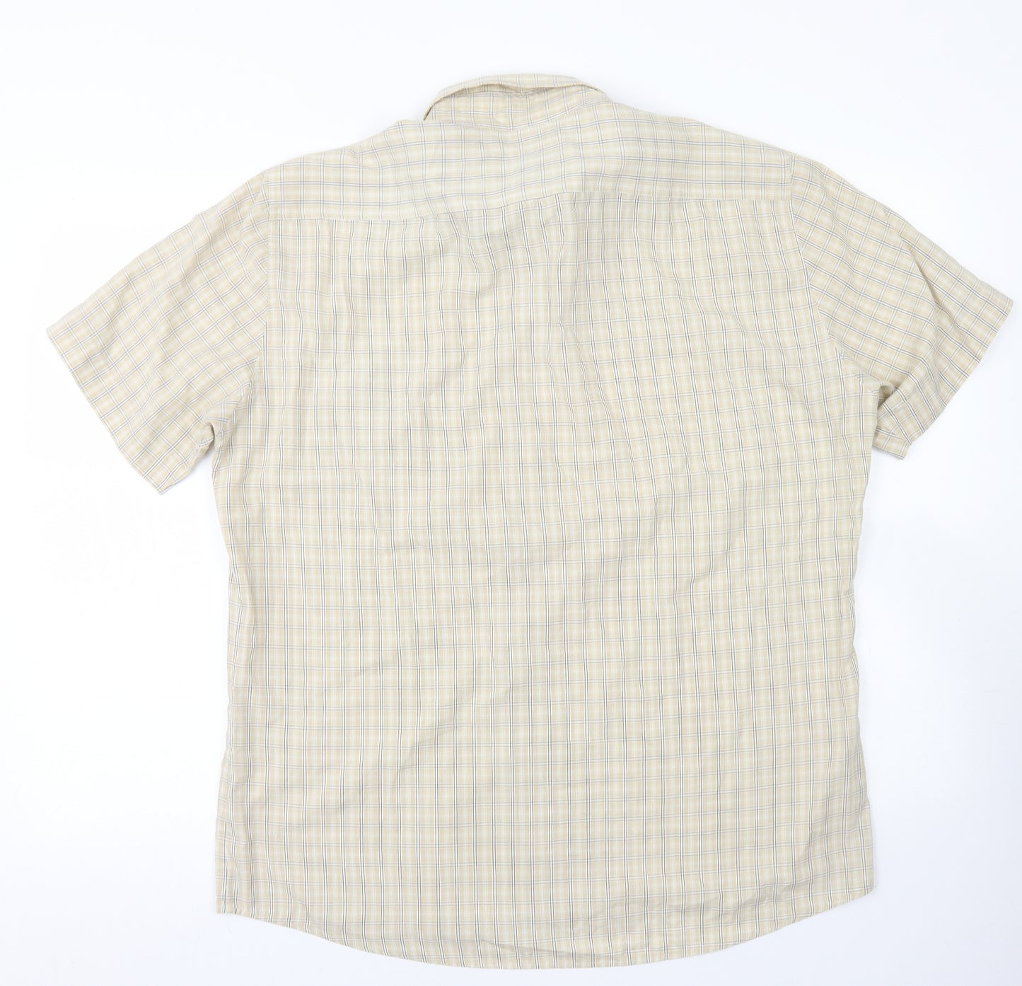 H&M Mens Beige Check Polyester  Button-Up Size L Collared Button