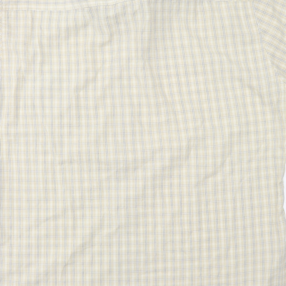 H&M Mens Beige Check Polyester  Button-Up Size L Collared Button