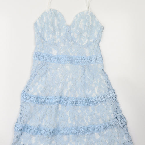 Boohoo Womens Blue  Polyamide Fit & Flare  Size 8  Sweetheart Zip