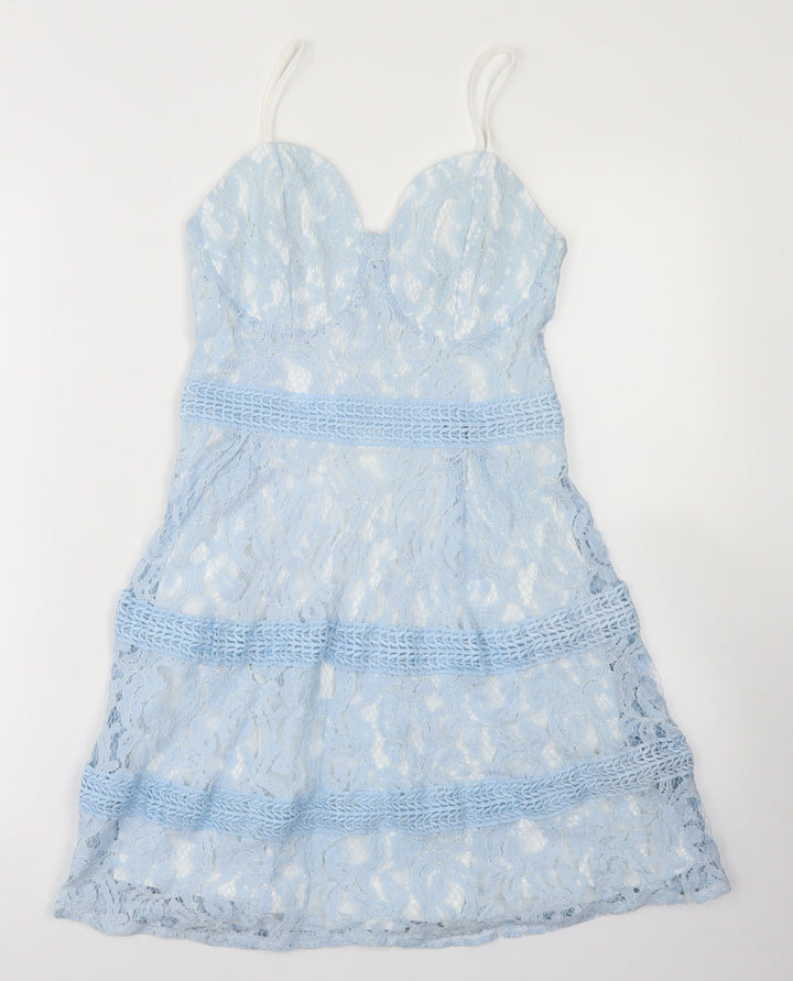 Boohoo Womens Blue Polyamide Fit & Flare Size 8 Sweetheart Zip