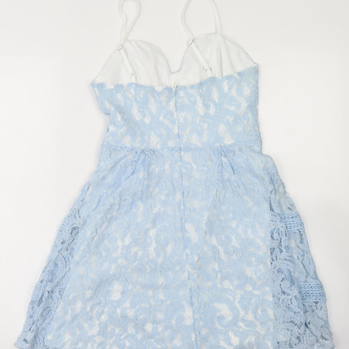 Boohoo Womens Blue  Polyamide Fit & Flare  Size 8  Sweetheart Zip