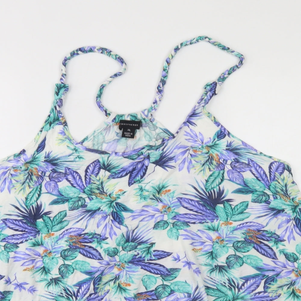 Atmosphere Womens Blue Floral Viscose Camisole Tank Size XL Round Neck - Beach Wear