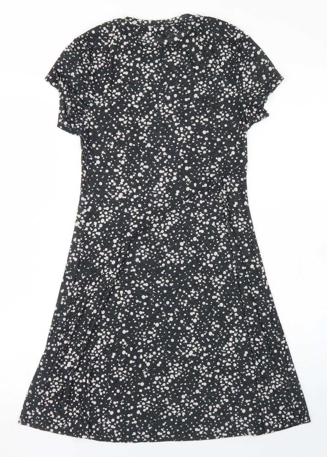Topshop Womens Black Polka Dot Polyester Fit & Flare  Size 8  Crew Neck