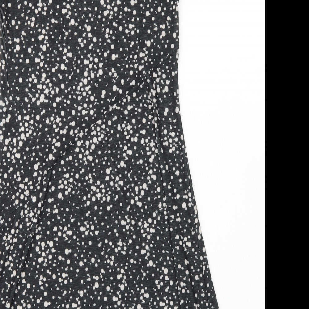 Topshop Womens Black Polka Dot Polyester Fit & Flare  Size 8  Crew Neck
