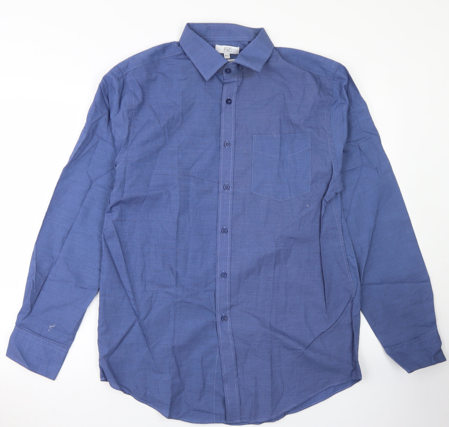 F&F Mens Blue  Cotton  Dress Shirt Size 15.5 Collared Button