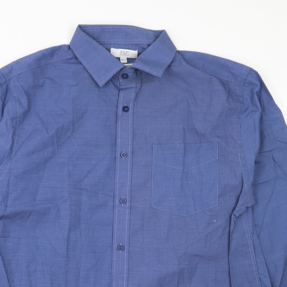 F&F Mens Blue  Cotton  Dress Shirt Size 15.5 Collared Button