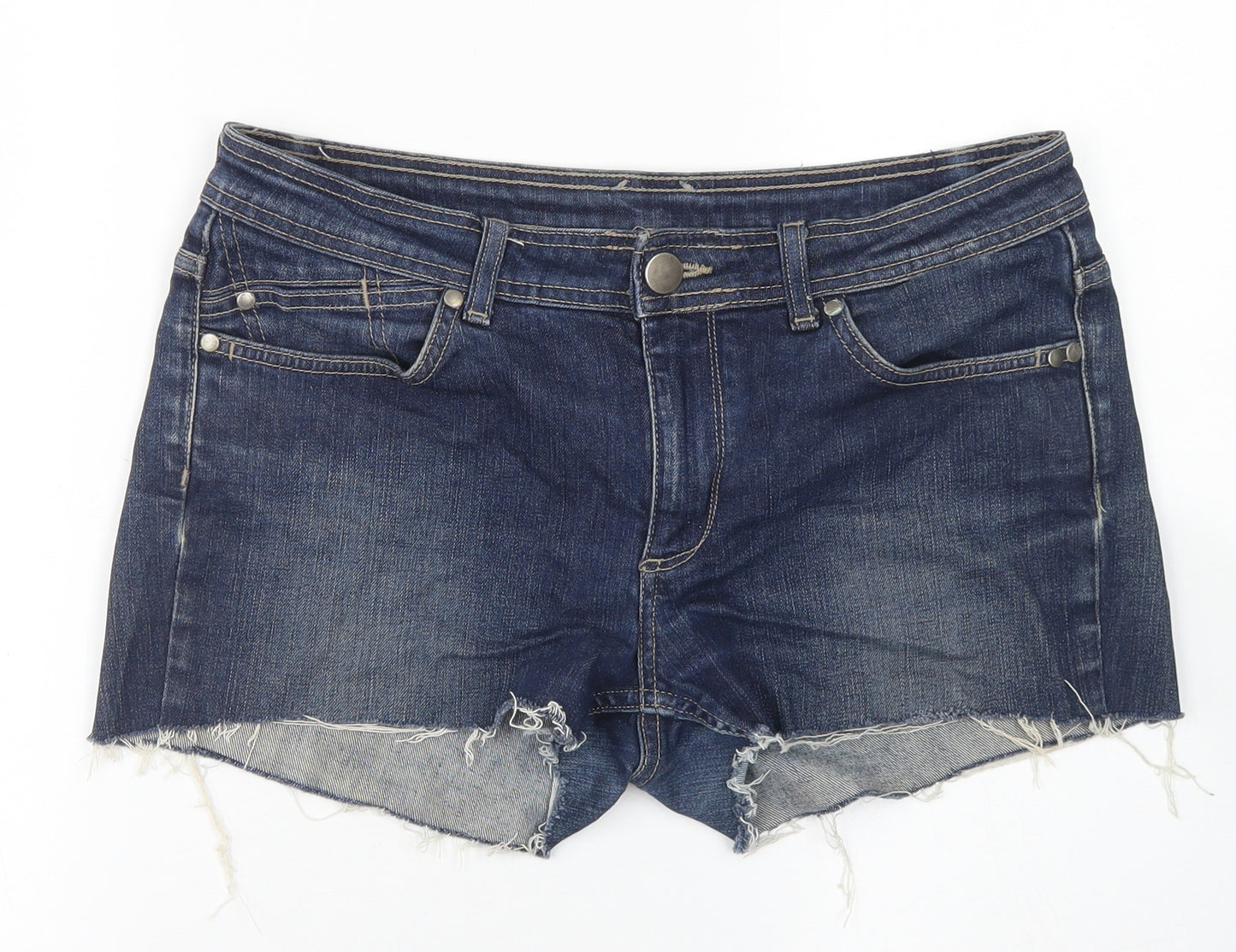 Marks & Spencer Womens Blue  Cotton Hot Pants Shorts Size 12 L3 in Regular Button