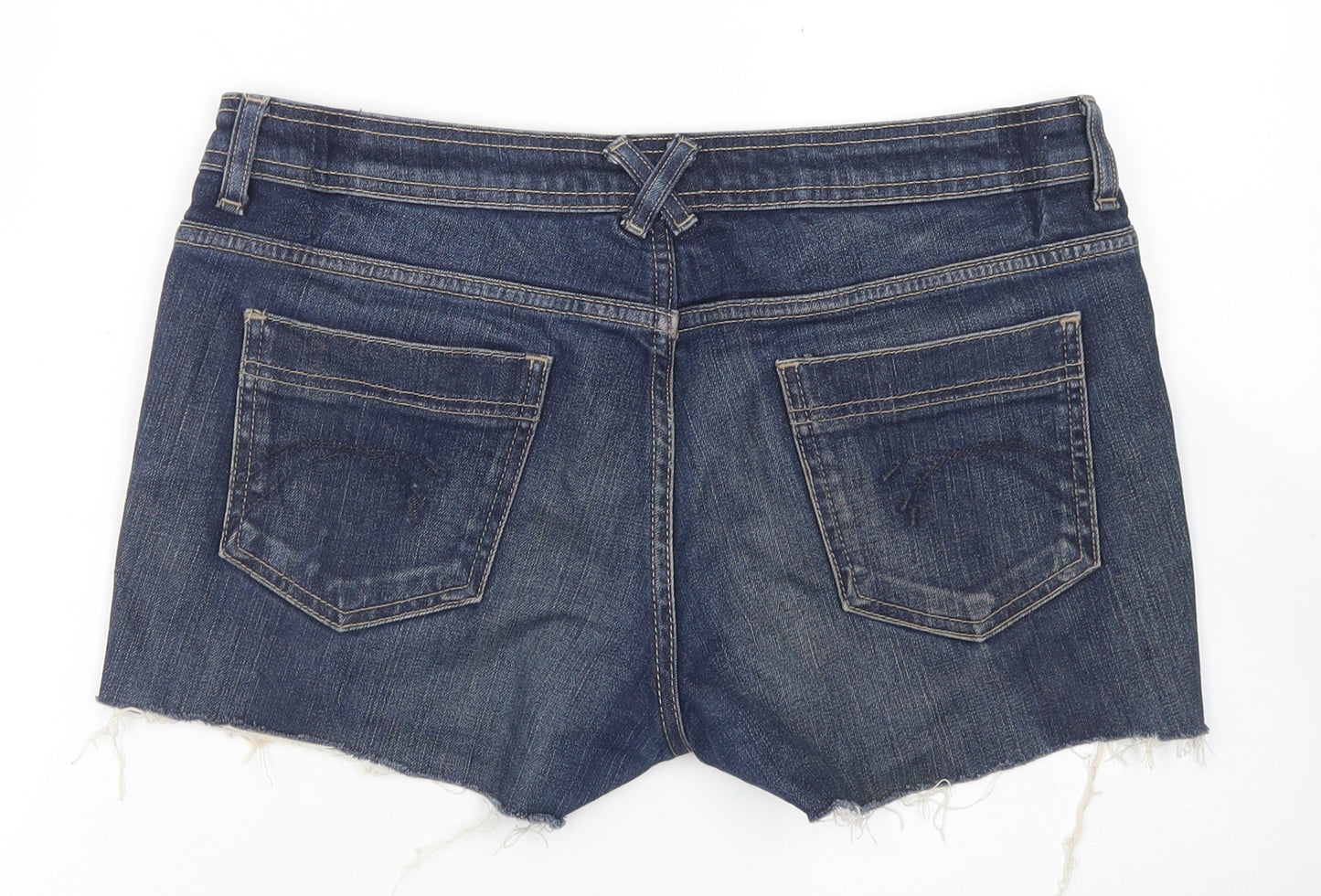 Marks & Spencer Womens Blue  Cotton Hot Pants Shorts Size 12 L3 in Regular Button