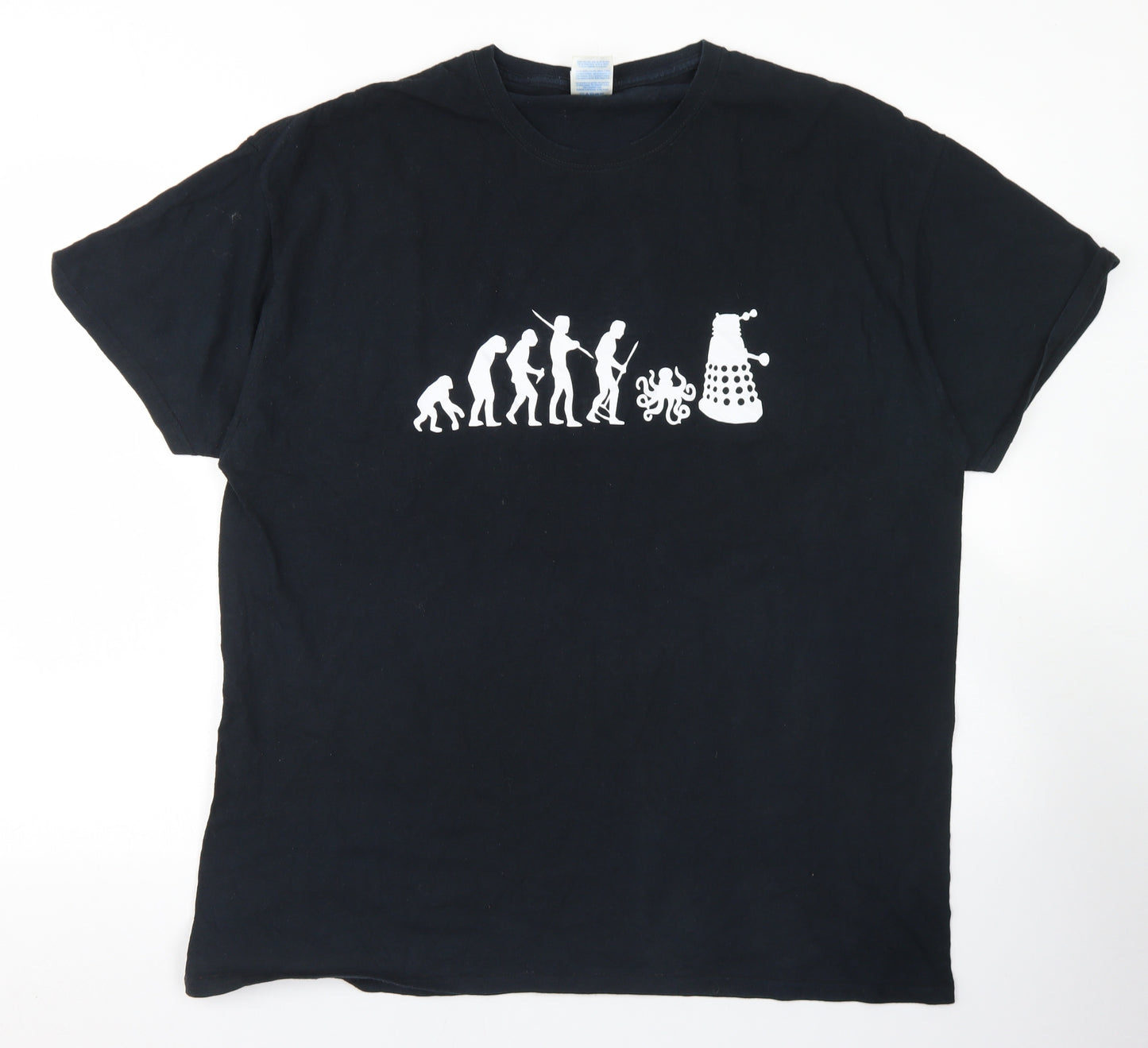Gildan Mens Black  Cotton  T-Shirt Size XL Crew Neck  - Doctor Who Daleks