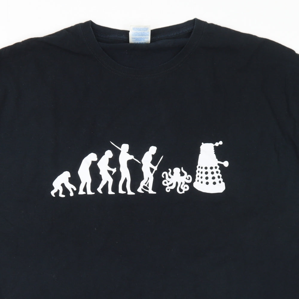 Gildan Mens Black  Cotton  T-Shirt Size XL Crew Neck  - Doctor Who Daleks