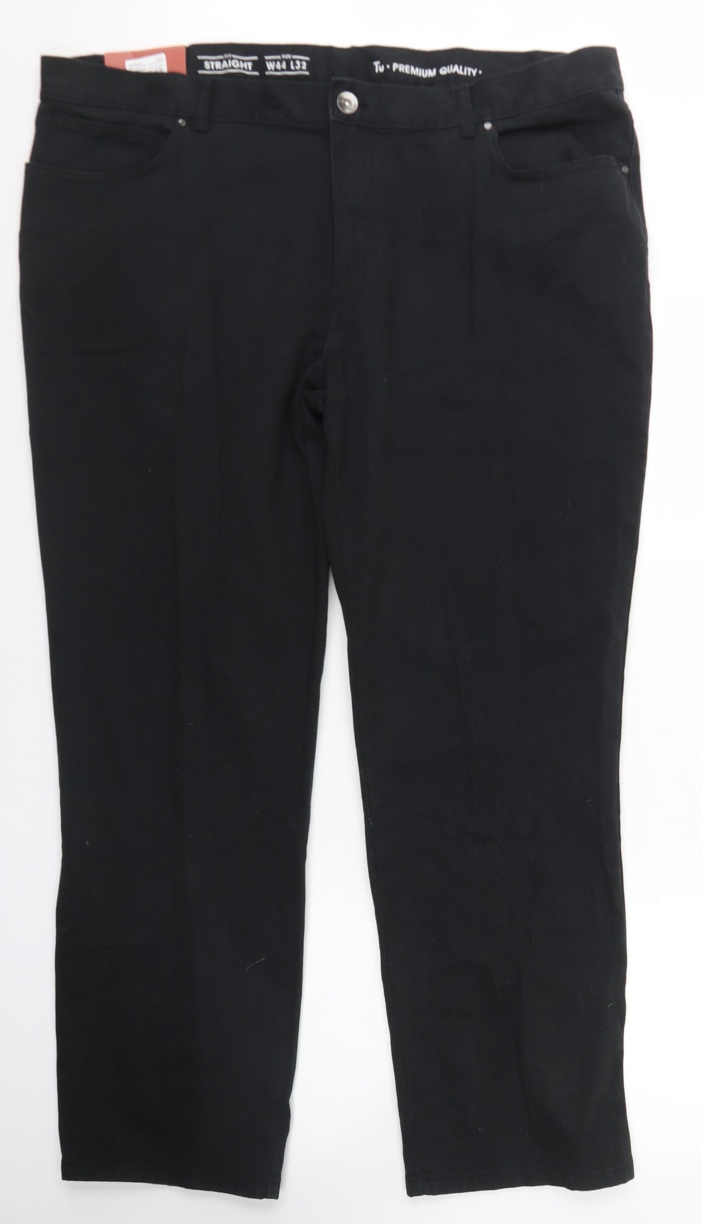 TU Mens Black  Cotton Straight Jeans Size 44 in L32 in Regular Button