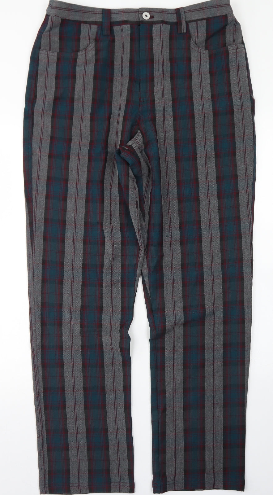 COLLUSION Mens Grey Plaid Polyester Dress Pants Trousers Size 32 in L32 in Regular Button