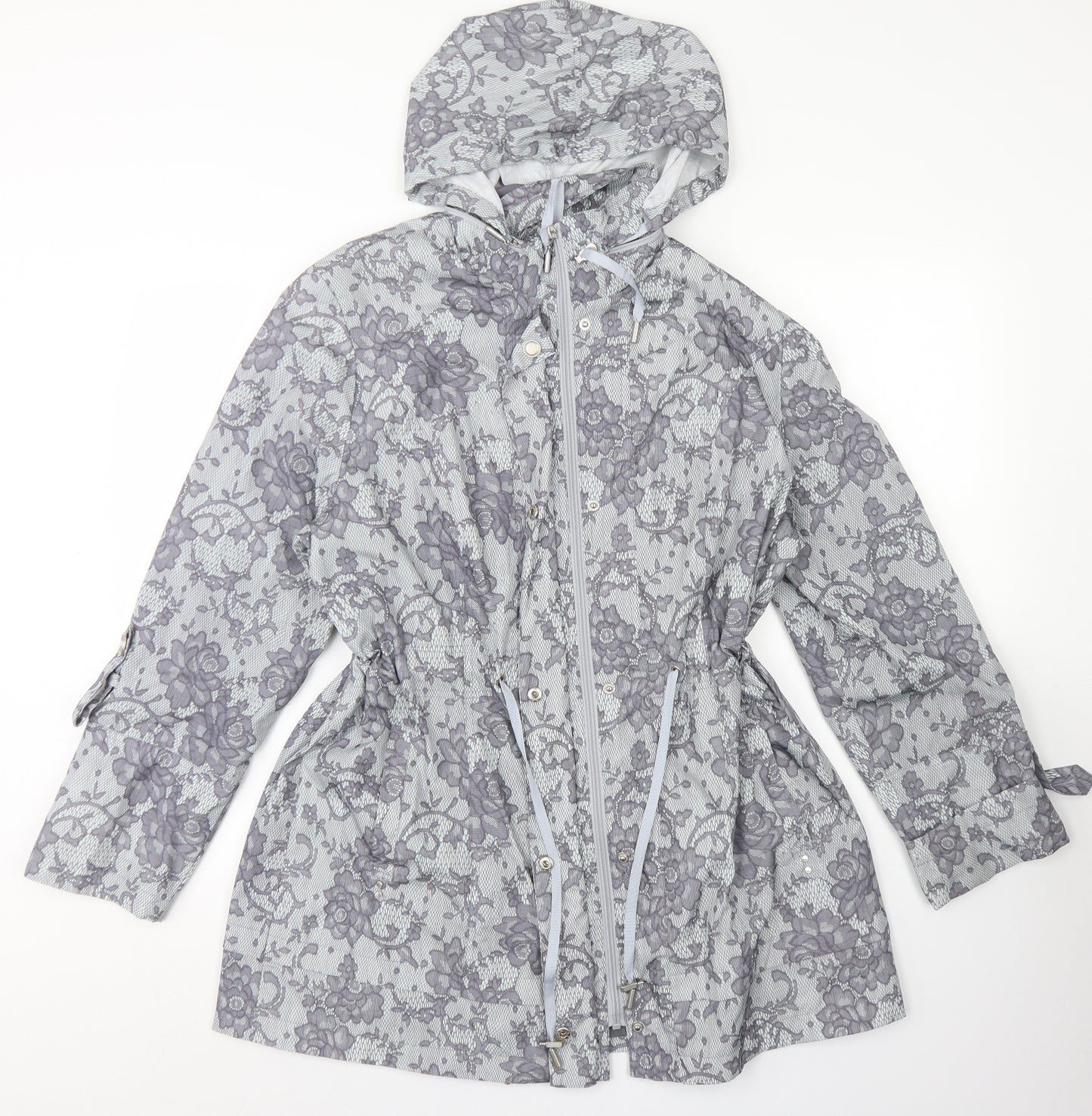 Klass  Womens Blue Floral  Rain Coat Jacket Size 18  Zip