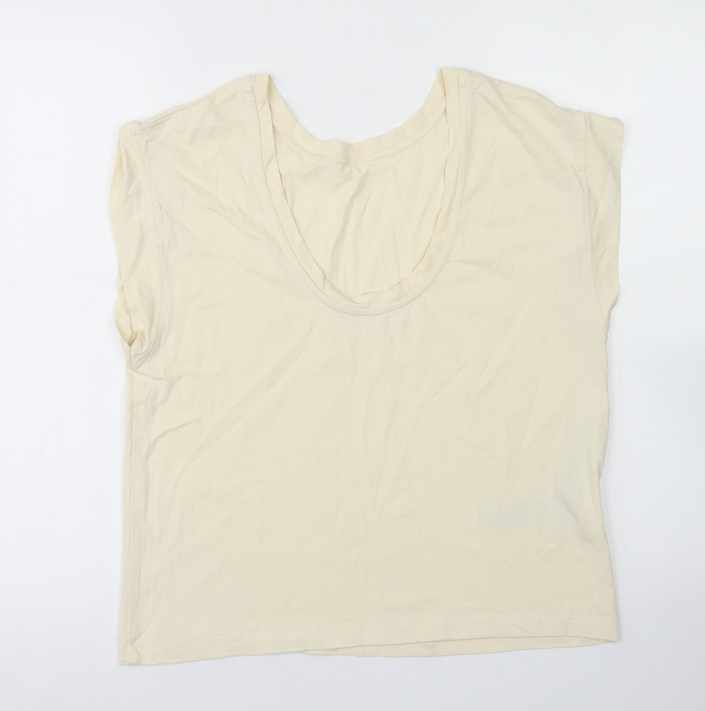 MNG Womens Ivory  Cotton Basic T-Shirt Size XS Round Neck - Scoop neck back
