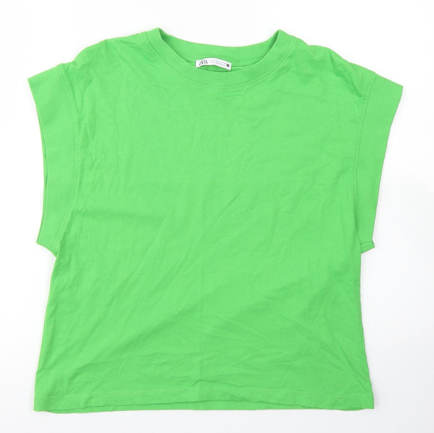 Zara Womens Green  Cotton Basic T-Shirt Size S Crew Neck