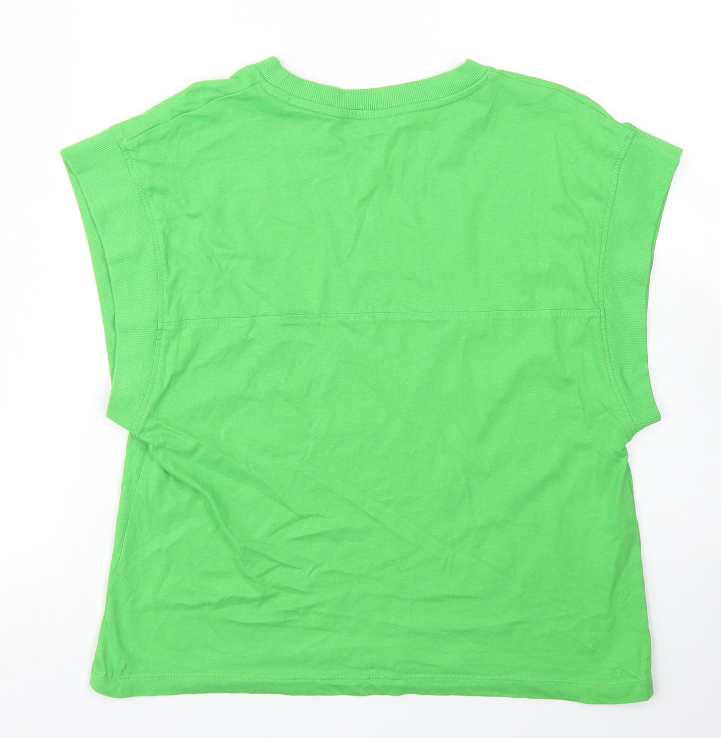 Zara Womens Green  Cotton Basic T-Shirt Size S Crew Neck