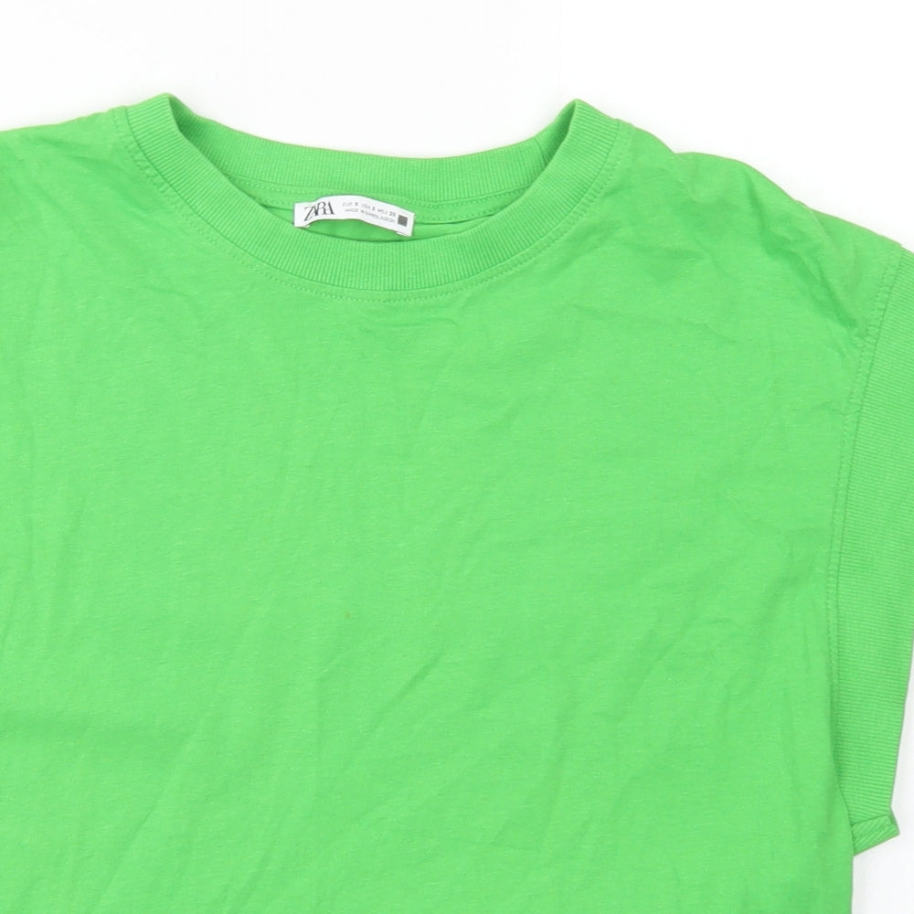 Zara Womens Green  Cotton Basic T-Shirt Size S Crew Neck